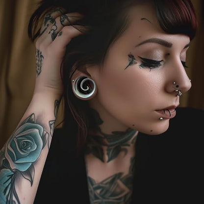 2PCS Spiral Saddle Ear Tunnels Plugs 316 Stainless Steel Ear Gauges Hypoallergenic Earrings Expander Stretcher Piercing Body Jewelry - color: Black, size: 14mm(9/16")