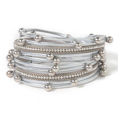 Rantanto Leather Wrap Bracelets For Women Gold Twist Lock Buckle Wrist Cuff | PU leather,Skin-friendly,Boho Stackable Wristband,Fashion Daily Jewelry,Trend Casual Party Bangle,Fit For Birthday, Holiday - color: Multi Silver