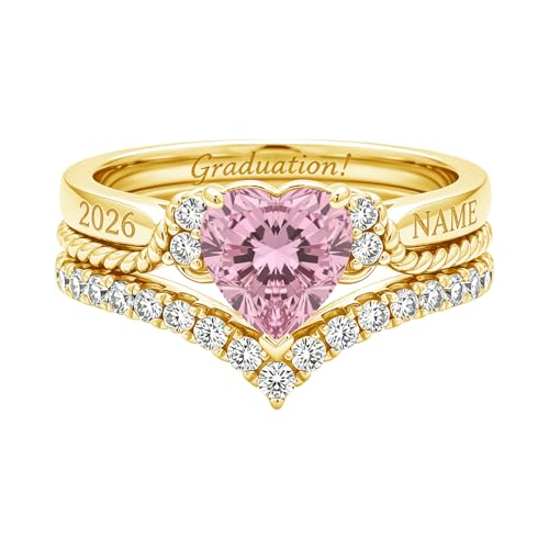 ROMANTICWORK Class Rings for Women High School 925 Sterling Silver Customizable Engraved Rings for Women Graduation Ring Size 4 to 16 Jewelry Gifts for Sisters Friends - color: Class Ring for Women 06