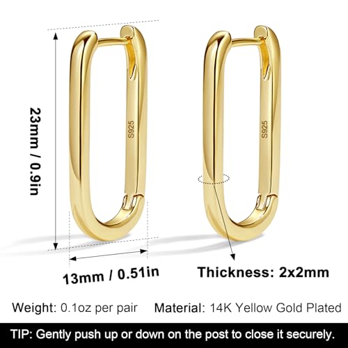 Me&Hz Gold Huggie Earrings Small Huggie Hoop Earrings for Women 14K Gold Plated Hypoallergenic Cubic Zirconia Huggies Mini Silver Hoop Earring for Women - color: Paperclip Hoop,Gold