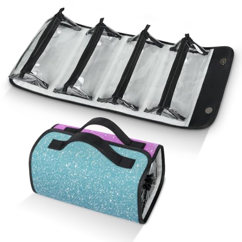 Blue Pik Inch Glitter Star Hanging Roll Up Cosmetic Bag with 4 Removable Storage Bags Waterproof Foldable Toiletry Kit for Women - color: Multicolor 6