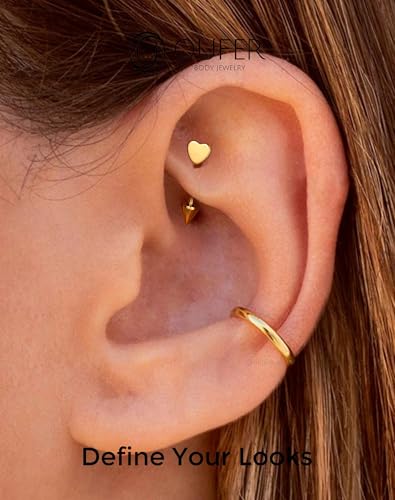 OUFER Rook Piercing Jewelry, G23 Solid Titanium Eyebrow Rings, Heart Vertical Labret Lip Jewelry, 16G Curved Barbells, Daith Rook Earrings for Women Men - color: Gold Heart, size: 16G 8mm