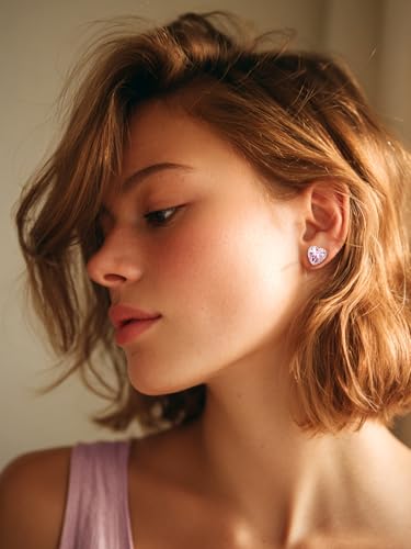 Bestyle Authentic 925 Sterling Silver 2 Carat Birthstone Earrings for Women, More Sparkle Heart/Round Solitaire Diamond Studs Earrings, Great Birthday/Christmas/Anniversary Jewelry for Wife Mother - color: 10. Oct. Pink Tourmaline-Heart