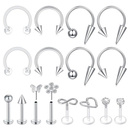 Zolure 16g Lip Rings Horseshoe Labret Jewelry Lip Barbell Ring Spike Snake Bite Piercing Jewelry Tragus Helix Earrings Studs Medusa Piercing for Women Men - color: 16G 8mm #6