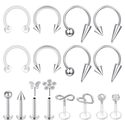 Zolure 16g Lip Rings Horseshoe Labret Jewelry Lip Barbell Ring Spike Snake Bite Piercing Jewelry Tragus Helix Earrings Studs Medusa Piercing for Women Men - color: 16G 8mm #6