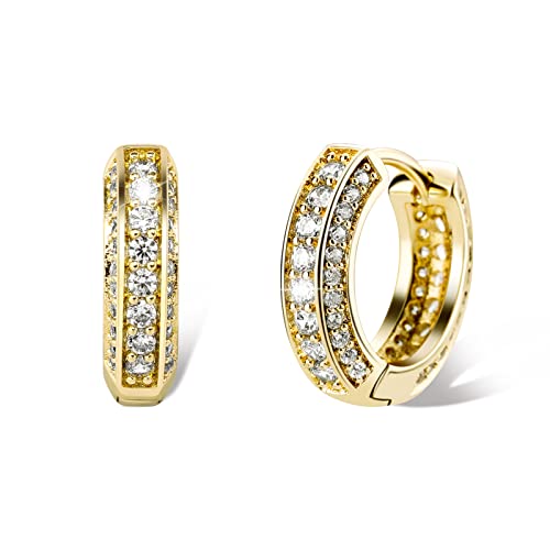 Iced Out Hoop Earrings Cubic Zirconia Huggie Cartilage Cuff Hypoallergenic 14K Gold Plated Luxury Fashion Round Circle Earrings For Men Women - color: 01 Gold