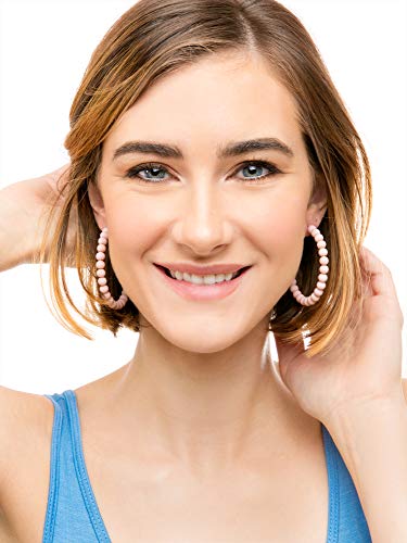 ZENZII Beaded Hoop Earrings Bohemian Circle Round Bead Earrings Chic Dangle Earrings for Women and Girls - color: Lavender
