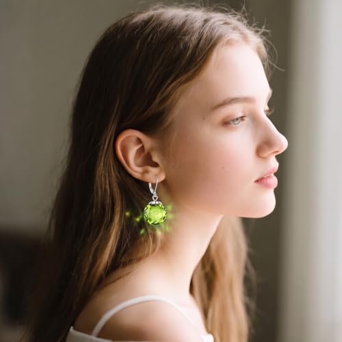 Pearl Leverback Earrings for Women Dangle Round Gemstone Earrings Birthstone Jewelry Gift Anniversary for Her - color: 08 August birthstone