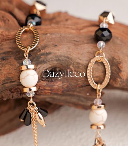 Long Gold Boho Necklaces for Women Beaded Statement Chain Long Necklace Gold Costume Jewelry Birthday Gifts for Her - color: Black White