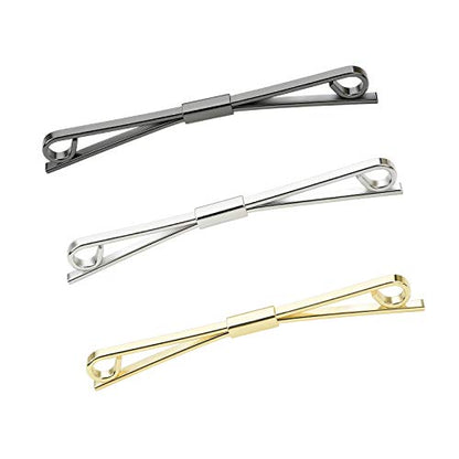 3PCS Men's Classic Tie Clips - Shirt Collar Clip Bar for Necktie - Gold, Silver, Black Tone - Tie Pins, Collar Holder - style: 60mm Length Ring Head