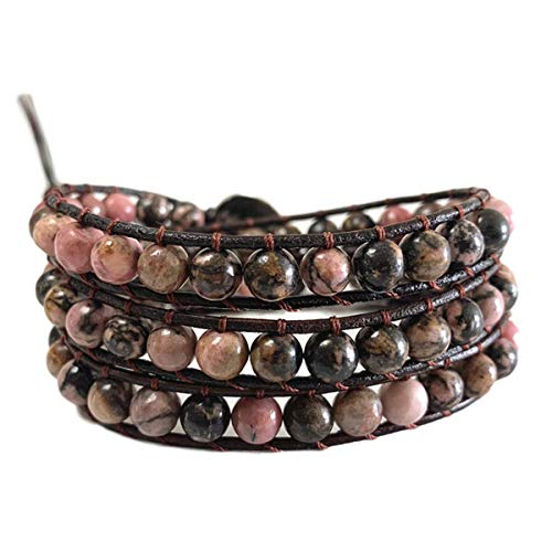 Boho Wrap Bead Bracelet for Women - Handmade Adjustable Natural Stone Beaded Bracelets Yoga Healing Bracelet Bangle Hippie Jewelry - color: Black Rutile