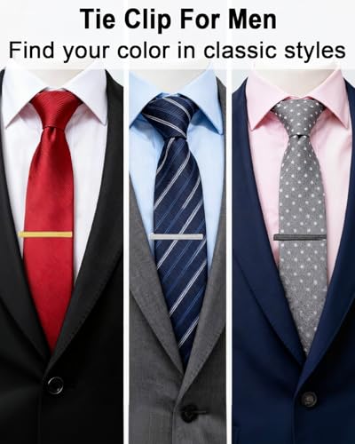 Gold Silver Black Tie Clips for Men, 2.36in Tie Bar & Pin with Gift Box | Solid Brass Protects Silk Ties. Men's Accessories ideal for Business, Wedding, Formal, Husband, Boyfriend, Father - style: Silver