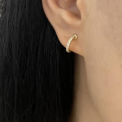 Clip On Hoop Earrings for Women Non Pierced Cubic Zirconia Huggie Hoops 14K Gold Plated CZ Clip On Earrings Adjustable No Piercing Fake Earrings - color: Gold, size: 10 MM