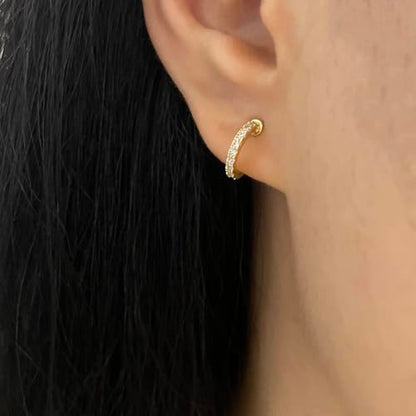 Clip On Hoop Earrings for Women Non Pierced Cubic Zirconia Huggie Hoops 14K Gold Plated CZ Clip On Earrings Adjustable No Piercing Fake Earrings - color: Gold, size: 10 MM