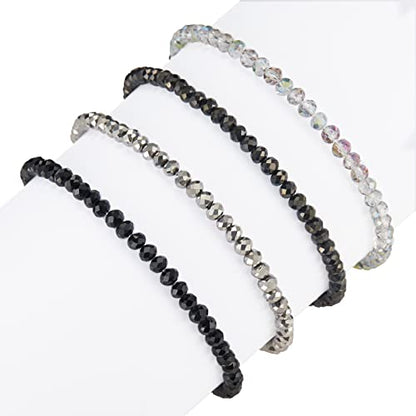 Noessla Beaded Boho Stretch Bracelet Colorful Stackable Crystal Beads Bracelets Trendy Costume Jewelry Mothers Day Gifts for Women - color: Black