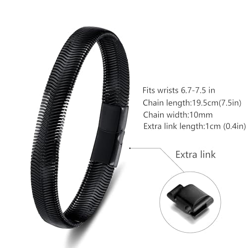 Mens Bracelet-Stainless Steel Magnetic Clasp Franco Chain Bracelets for Men - color: D-Black