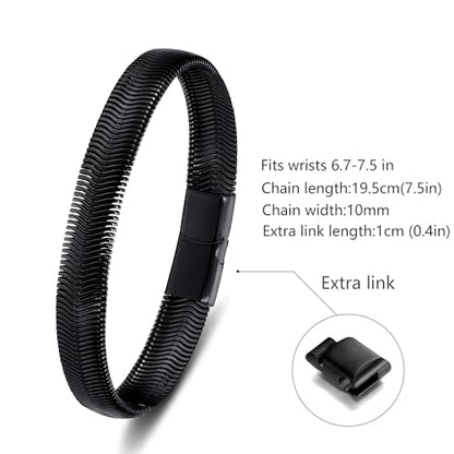 Mens Bracelet-Stainless Steel Magnetic Clasp Franco Chain Bracelets for Men - color: D-Black