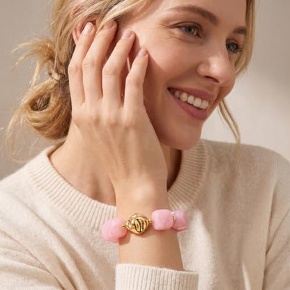 Chunky Beaded Bracelet for Women-Boho Bold Acrylic Resin Stretch Bracelets Trendy Summer Beach Elastic Bangle Vacation Jewelry Accessories - color: Style 2-Pink