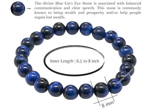 Amazing Gemstone Blue Cats Eye Crystal Bracelet for Women Men's Gifts - Protection Healing Crystal Bracelet - 8mm Gemstone Beaded Stretchable Bracelet Pulseras Para Hombres Mujer Stocking Stuffers Mothers Day Gift - color: Blue Cat's Eye