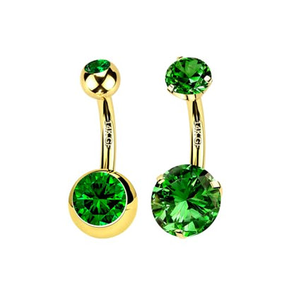 2pcs 14k Gold Filled Belly Button Rings, 14G 8mm/10mm/12mm Threaded Barbell Belly Button Piercing, Navel Ring Piercing Jewelry - color: 14K GF-2pcs-Green Round CZ-12mm