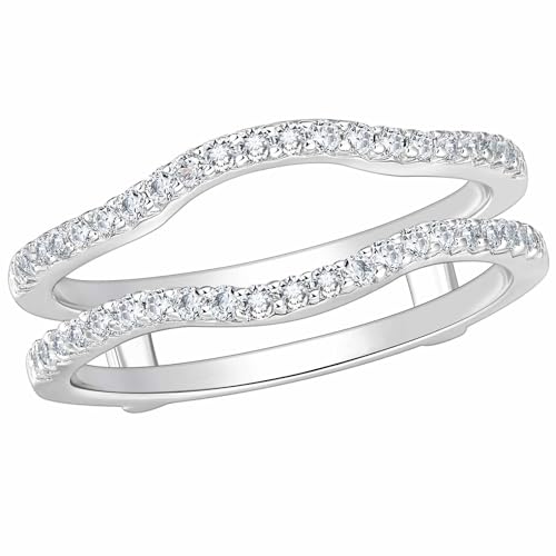 SHELOVES Curved Ring Guard Enhancer Cubic Zirconia Stack Wrap for Engagement Ring White Gold Plated 5-10