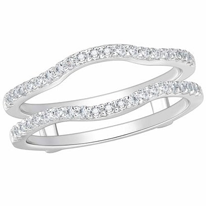 SHELOVES Curved Ring Guard Enhancer Cubic Zirconia Stack Wrap for Engagement Ring White Gold Plated 5-10