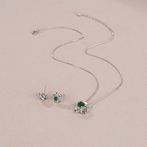 AMYJANE Bridal Jewelry Set for Women - Crystal Cubic Zirconia Love Knot Necklace Stud Earrings Elegant CZ Jewelry Set for Wedding Bride Bridesmaids Gift Set - color: Emerald(14k White Gold Plated)