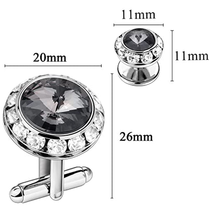 AMITER Crystal Cufflinks and Tuxedo Studs for Men, Cuff Links Suits for Shirt Formal Dress Business Wedding Anniversary - color: Grey