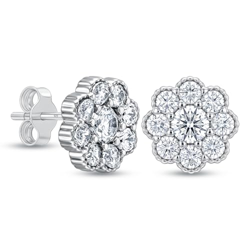 LeCalla 925 Sterling Silver Cubic Zirconia Stud Earrings for Women | Classic CZ Silver Earrings Jewelry | Birthday Anniversary Valentine’s Day Gift for Her, Wife, Mom - color: Flower Cluster CZ