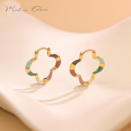 Milan Chiva 14K Gold Plated Small Huggie Dangle Earrings | Lightweight Trendy Heart Dainty Jewelry Hypoallergenic Chunky Gold Hoops Earrings Jewelry Mothers Day Gift for Women - color: I-Multi-Green