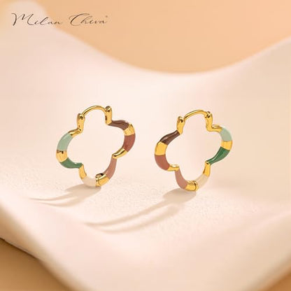 Milan Chiva 14K Gold Plated Small Huggie Dangle Earrings | Lightweight Trendy Heart Dainty Jewelry Hypoallergenic Chunky Gold Hoops Earrings Jewelry Mothers Day Gift for Women - color: I-Multi-Green