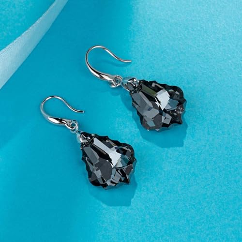 Austrian Crystal Baroque Teardrop Dangle Earrings for Women | 14K Gold-Plated,Hypoallergenic,Brilliant Facets,Fluid Movement,Easy-Wear Fishhook Fit,For Daily Wear And Special Occasions - color: Grey-Black