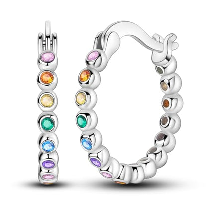 NARMO 925 Sterling Silver Earrings for Women Hypoallergenic Hoop Earrings - color: Colorful Sphere