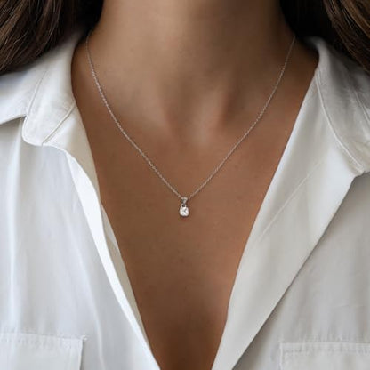 Dainty Silver Gold Necklaces for Women Cute Station Choker Simulated Diamond Necklace Simple Layering CZ Necklace Trendy Jewelry Gifts - color: Silver, style: Square