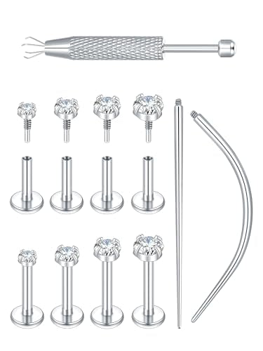 Oveta 16G 18G Flat Back Studs Earrings for Tragus Cartilage Piercing Jewelry, Surgical Steel Nose Rings Hoops 6/8/10mm, Silver/Gold - color: Silver, size: 16g*6/7/8mm bar