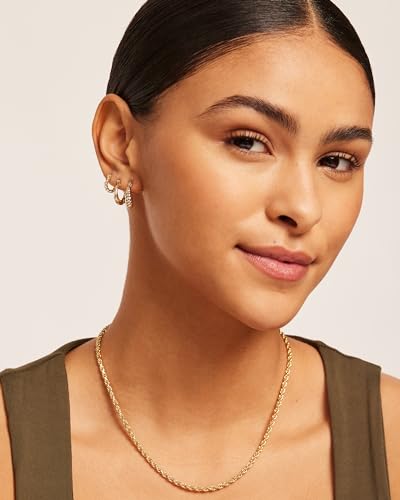 PAVOI Gold Hoop Earrings for Women - 14K-18K Yellow Gold Plated 925 Sterling Silver - Hypoallergenic 3-Pair Small Hoop Earings Set with Cubic Zirconia - Rope Teardrop & Chunky Huggie Styles Earscape Piercings - style: Chunky