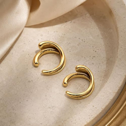 Flower Ear Cuff Set for Women Non Piercing Cartilage Earrings Clip On Wrap Cuffs Stackable Jewelry Gifts - color: B1:gold chunky ear cuff
