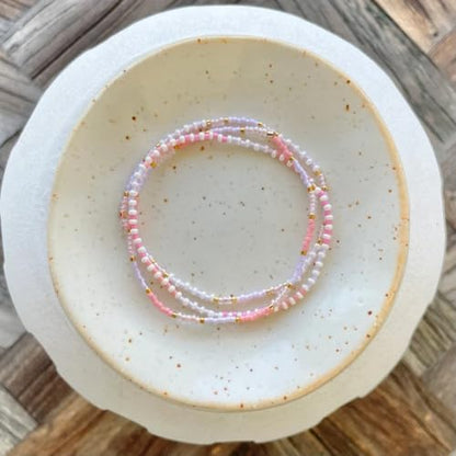 Dainty Gold Plated Tiny Ball Colorful Beaded Stack Bracelets Sets for Women,3Pcs Stackable Cute Bracelet Stretch Trendy Ball Jewelry Friendship Gift - color: light pink