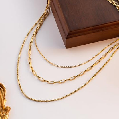 Layered Gold Necklaces for Women14K Gold Planted Non Tarnish | Cuban, Herringbone,Figaro,Paperclip Chain Layering Stack Choker Necklace , Trendy Jewelry Gift for Women - color: G