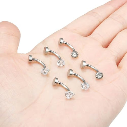 Vsnnsns 14G Floating Belly Button Ring Piercing Jewelry 316L Stainless Surgical Steel Round Heart Cubic Zirconia Navel Rings Belly Button Ring Piercing Jewelry for Women 14 Gauge Hypoallergenic - color: Silver-8MM Bar-Clear CZ