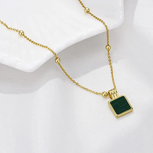FRUMOS Dainty Layered Choker Necklace 18k gold Plated Y Pendant Commemorative coin Necklace Multilayer Bar Disc Necklace Adjustable Layering Choker Necklaces fashion jewelry for Women Girls - color: Square malachite Pendant