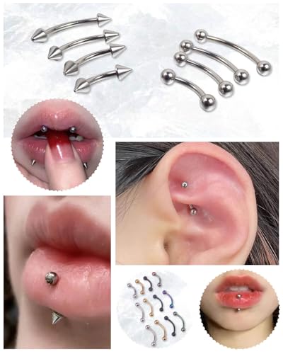 JELIEE 64pcs Eyebrow Piercing Jewelry Surgical Steel Rook Piercing Jewelry Curved Barbell Tiny Eyebrow Ring Vertical Labret Lip Jewelry Ear Rook Helix Conch Daith For Women Men 16g 6mm/8mm/10mm/12mm
