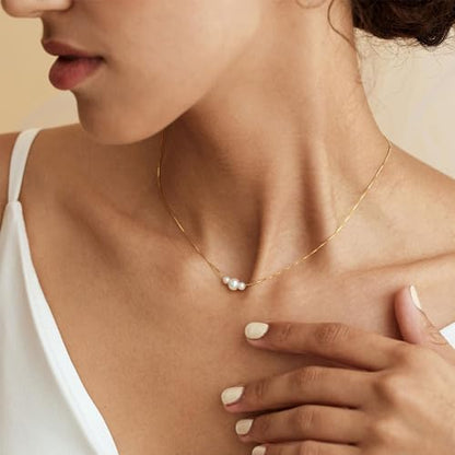 Gold Pearl Necklaces for Women Trendy, 14K Gold Plated Dainty Necklace Simple Layered Pearl Necklaces for Women Trendy Wedding Birthday Jewelry - color: 1-Three Pearl