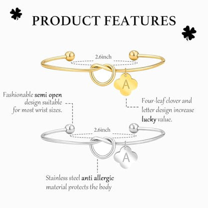 2Pcs Gold/Silver Initial Bracelets for Women Dainty Knot Letter A-Z Initial Bracelet for Women, Personalized Cuff Bangle Bracelet Jewelry Gifts for Women - color: L