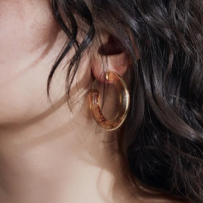 Chunky Gold Resin Hoop Earrings Leverback Statement Huggie Hoops Dangle Drop Dressy Earring Prom Festival Vacation Jewelry for Women - color: Amber, size: Hoop