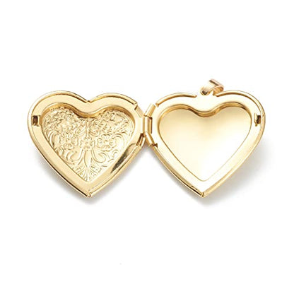 Craftdady 18K Gold Plated Brass Photo Locket Frame Pendants Charms for Necklaces Personalized Jewelry Crafts Making - size: 29x28.5mm Heart with Flower