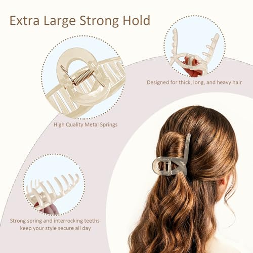 Extra Large Hair Claw Clips for Thick Hair, Big Non-Slip Claw Clips for Women, 5 Pack 4.3" Jelly & Matte Hair Clips for Long Hair(Jelly-D 5pcs 4.3") - color: Jelly-D 5pcs 4.3"
