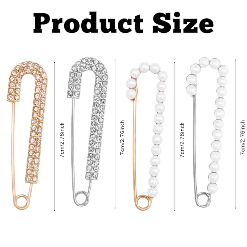 4 Pcs Women Pearl Brooch Pins Fashion Faux Crystal Pearl Brooches | Sweater Shawl Clips, Dress Shirt Pin, for Women's Clothing Accessories