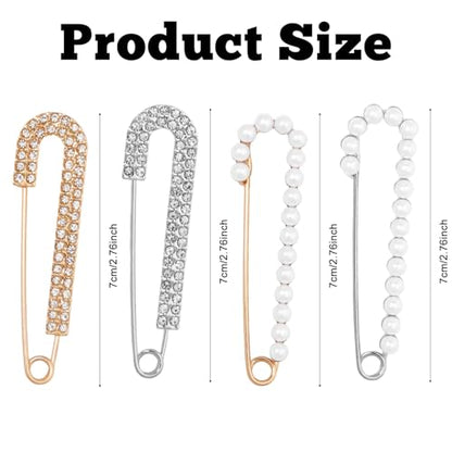 4 Pcs Women Pearl Brooch Pins Fashion Faux Crystal Pearl Brooches | Sweater Shawl Clips, Dress Shirt Pin, for Women's Clothing Accessories