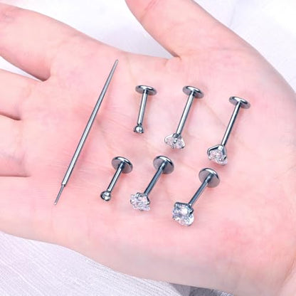 Zolure 18G/20G Flat Back Earrings Stud Threadless Nose Studs Surgical Steel Push in Earrings Tragus Cartilage Labret Helix Lip Conch Medusa Piercing Jewelry - color: 18G Silver #2